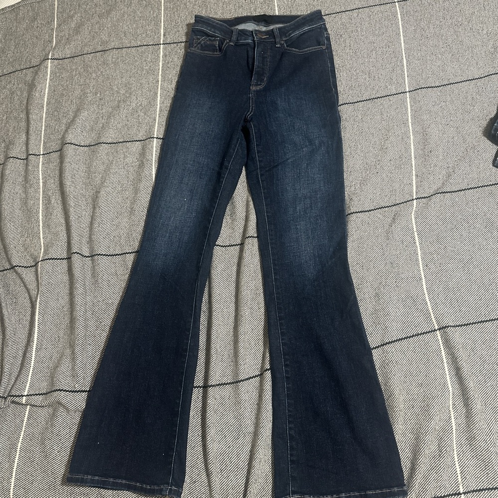 Blue Flare Wide Leg Jeans with Classic Denim Texture